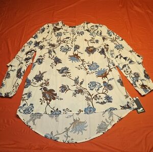 Angels Forever Young Peasant Blouse szXL New w/Tag Blue,Cream & More Floral